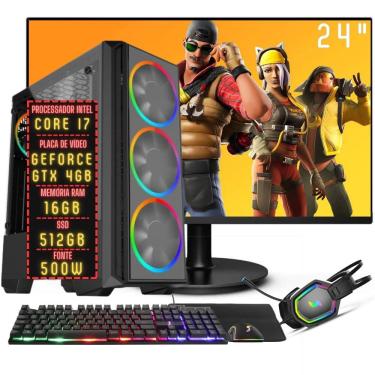 Imagem de Pc Gamer Completo 3green fps Intel Core i7 16GB ram Placa de vídeo Geforce gtx 4GB ssd 512GB Monitor 24 Full HD 75Hz Fonte 500W 3GF-064 Windows 10