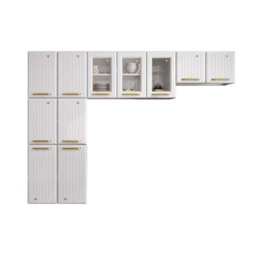 Imagem de Cozinha Compacta Aço 3 Peças com Vidros Armários Aéreos e Paneleiro Multimóveis CR20368