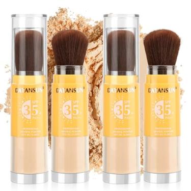 Imagem de 2 peças de maquiagem com protetor solar em pó mineral – FPS 35, protetor solar para rosto, couro cabeludo e cabelo, pó de acabamento solto fosco natural, controle de óleo, leve e respirável (#03 Light