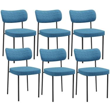 Imagem de Kit 06 Cadeiras Estofadas Para Sala De Jantar Melina L02 Linho Azul - Lyam Decor