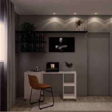 Imagem de Mesa Retrátil Compacta Mdf 15mm Branco Home Office Estudo Otimiza Espaço