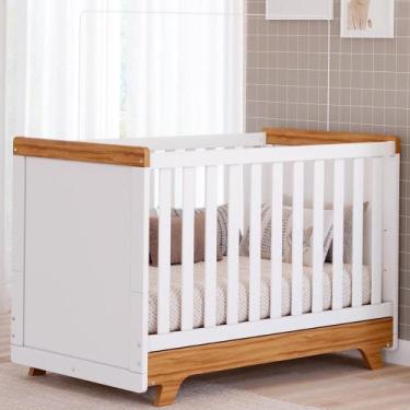Imagem de Berço Americano 2 em 1 Mini Cama Retrô MDF Faura, Amendoa/Branco