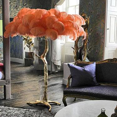 Imagem de Lâmpada De Chão Led De Resina Com Tripé De Penas De Avestruz Natural Regulável - Decoração Ideal Para Sala De Estar, Casa E Escritório - Luz De Leitura Perfeita É, Orange, 170x110cm
