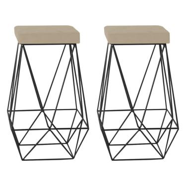 Imagem de Kit 2 Banquetas Kathy Base Preta Veludo Bege Gran Belo