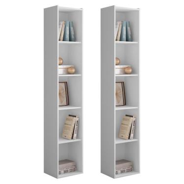 Imagem de Kit 2 Estantes Livreiro Multiuso Janaína 5 Nichos Branco