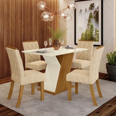 Imagem de Kit De Jantar 120Cm 04 Cadeiras Nature Com Off White E Linho