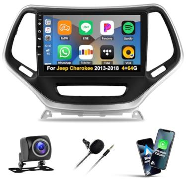 Imagem de [4+64G] Android 13 estéreo automotivo para Jeep Cherokee 2013-2018 com carro sem fio e Android Auto, rádio de carro de 10,1 polegadas com link espelhado, Bluetooth, FM/RDS WiFi, GPS, EQ, DSP SWC + AHD