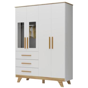 Imagem de Guarda Roupa Infantil  Retrô Peroba 4 Portas Branco  Amêndoa