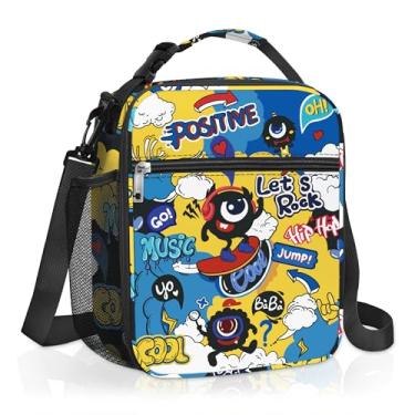 Imagem de Clastyle Lancheira infantil com isolamento monstro, grande, térmica para meninos, piquenique, escola, lancheira, azul, quadrinhos