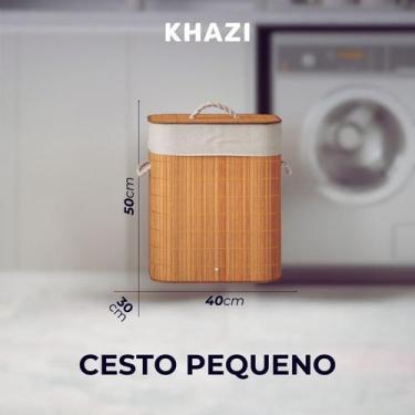 Imagem de Cesto De Roupa Suja Bambu 72 Litros Lavanderia Com Tampa e Alças Forra