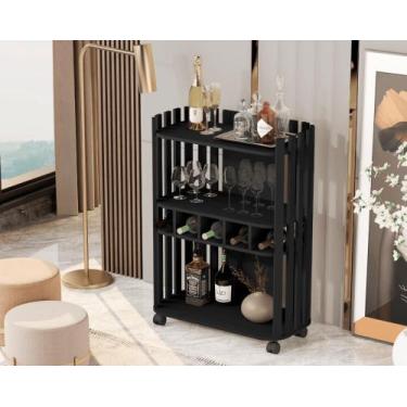 Imagem de Aparador Luxo Prateleiras Com Adega Ripado 4110 Preto - Ofertamo