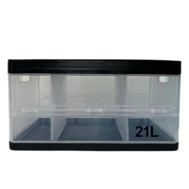 Imagem de Caixa Organizadora 21 Litros com Tampa e 2 Divisórias Removíveis – Empilhável, Transparente com Tampa – Plástico PP Resistente para Armário, Quarto ou Escritório (Preto)