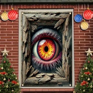 Imagem de Starlit Patio Capa de janela de olho de horror, pôster gótico, ardente, moldura de madeira, vintage, decoração de casa assombrada, imagem assustadora para quarto, sala de estar, pôster, 118 x 78 cm