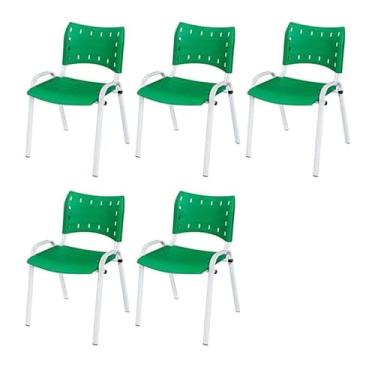 Imagem de Kit 5 Cadeira Iso Base Branco Igreja, Escola, Escritorio Verde