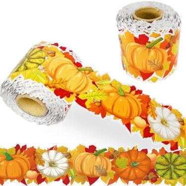 Imagem de Adesivos de bordas de boletim com acabamento de 1,8 m, bordas recortadas decorativas de abóbora, para festas de sala de aula, tiras de decoração de sala de aula