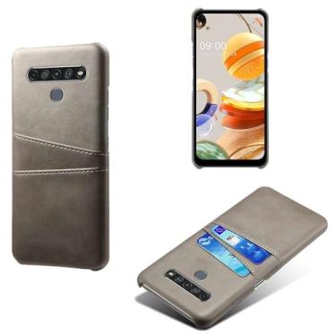 Imagem de Capas Compatível com LG K61,Caso de couro PU-Tampa de telefone a prova de choque com 2 slots de cartão,Proteção anti-impressão digital e anti-gota-Grey