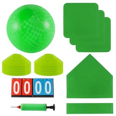 Imagem de Fancemot Conjunto de kickball com bases e bola - Kickball de 21,6 cm, bases de borracha para baixo, cones de traning esportivos, bomba de 18 cm e placar de 35,5 cm - Perfeito para jogos de playground