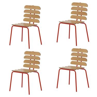 Imagem de Conjunto 4 Cadeiras Base Tubular Fixa Reno Vermelho/Marrom