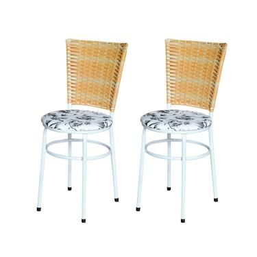Imagem de 2 Cadeiras Para Cozinha Branca Hawai Palha Assento Floral Cor:floral Branco