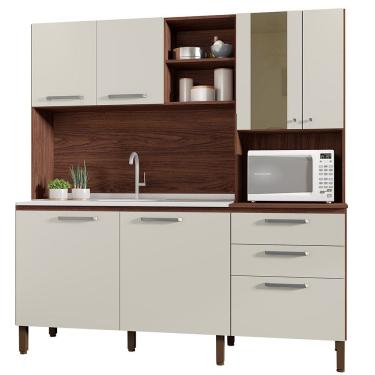Imagem de Cozinha Compacta 7P 2G 182 cm Mega Nogueira Off White KTP