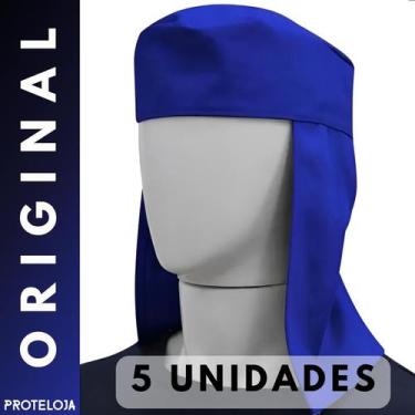 Imagem de Kit com 5 Touca Arabe em Brim Proteção Sol Soldador Azul Com Capuz Fec