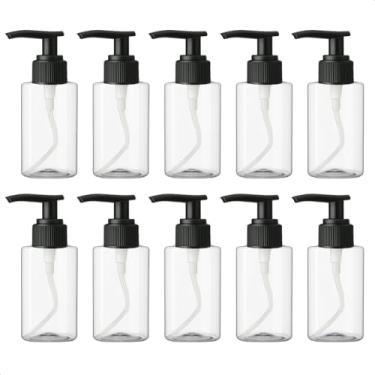 Imagem de Kit 10 Saboneteira Preto Pump Refil Frasco 100ml Creme Shampoo Sabão Liquido Sabonete