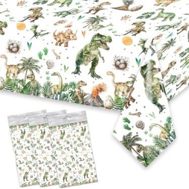 Imagem de 3 toalhas de mesa de plástico de dinossauro, 137 x 272 cm, capas de mesa de dinossauros em aquarela verde para crianças, meninos, chá de bebê, artigos de festa de aniversário, lembrancinhas de