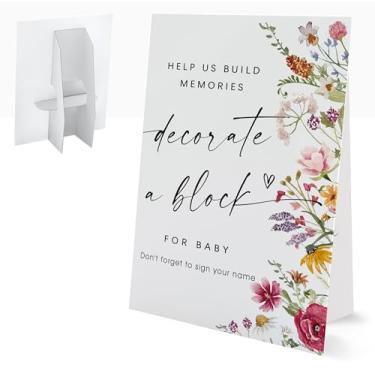 Imagem de Decore uma placa de chá de bebê em bloco, placas florais para mesa com suporte, 20 x 28 cm, atividades de chá de bebê para convidados, suprimentos para jogos de revelação de gênero e festas de anúncio