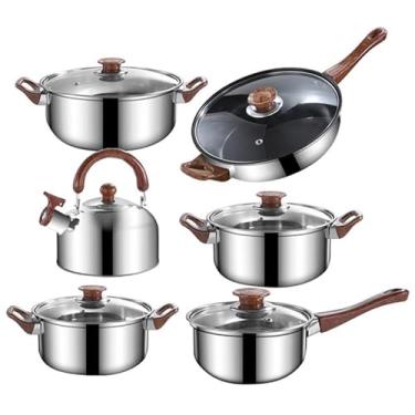 Imagem de 12pcs potes e panelas Conjunto de panelas de aço inoxidável antiaderente com tampas 3l Kettle Indução Compatível para lavador de louça PFOS PFOA grátis para cozinha em casa