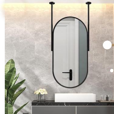 Imagem de Espelho De Teto Oval Nórdico, Espelho De Parede Com Estrutura De Metal E Hastes Duplas, Espelhos De Maquiagem Flutuantes Decorativos Para Banheiro, Quarto, Camarim, 50cmx70cm