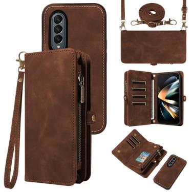 Imagem de Asuwish Capa de celular para Samsung Galaxy Z Fold 4 5G 2022 com zíper carteira destacável com protetor de tela de vidro temperado alça transversal flip suporte para cartão ZFold4 Z4 Fold4 4Z ZFold45G