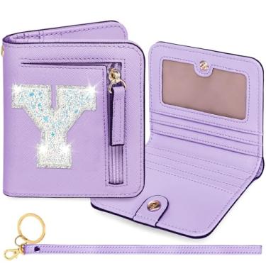 Imagem de YQE Carteira com inicial RFID para meninas pequenas, presentes na moda, aniversário, Natal, meia ideia de presente para adolescentes, filha, neta, sobrinha, 6, 7, 8, 9, 10, 11, 12, 13 anos, Roxa, Y