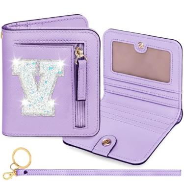 Imagem de YQE Carteira com inicial RFID para meninas pequenas, presentes na moda, aniversário, Natal, meia ideia de presente para adolescentes, filha, neta, sobrinha, 6, 7, 8, 9, 10, 11, 12, 13 anos, Roxa, V