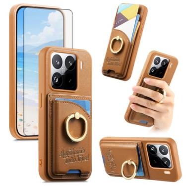 Imagem de Asuwish Capa de telefone para Xiaomi 15 Pro capa carteira com protetor de tela de vidro temperado e suporte de cartão de crédito de couro PU anel suporte acessórios celular Mi 15Pro 5G mulheres homens