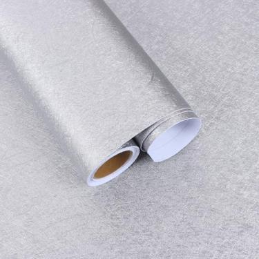 Imagem de FANCYEASY Papel de parede prateado descasque e cole papel de parede metálico de cozinha em relevo texturizado papel de contato para bancadas rolo de vinil decorativo à prova d'água para armários