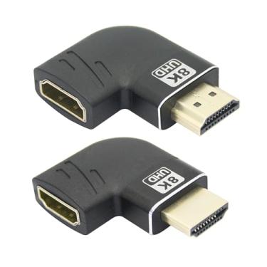 Imagem de Conector adaptador 8K HDMI 2.1 macho para fêmea ângulo esquerdo direito, banhado a ouro 90 graus 8K @60Hz, 4K @120Hz, HDR, para PC, laptop, HDTV etc - 1 par