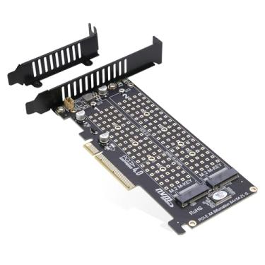 Imagem de RIITOP Adaptador Dual M.2 NVMe para PCIe, PCIe 4.0 x8 para 2 portas NVMe (M-Key) Suporte SSD 22110/2280/2260/2242/2230 (PCIe bifurcação necessária)