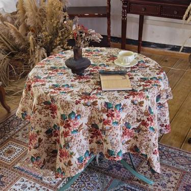 Imagem de Wuluwala Toalha de mesa floral vintage boho toalha de mesa estilo francês com padrão de íris capas de mesa de café resistentes para dia de Ação de Graças, festa de Natal, cozinha, decoração de casa 81