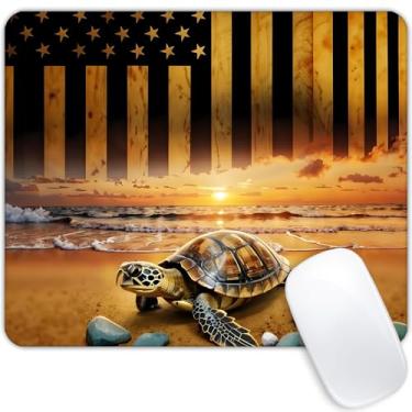 Imagem de Tapete de rato com bandeira americana de grão de madeira de tartaruga marinha tapete de rato personalizado base de borracha antiderrapante para computadores, laptop, acessórios de mesa de escritório