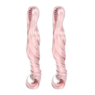 Imagem de Boneca peruca de cabelo alta temperatura seda macia Roman Curly Hair Clip tipo bonecas cabelo trama para boneca material de remodelação alta temperatura seda macia comprimento (Rosa)