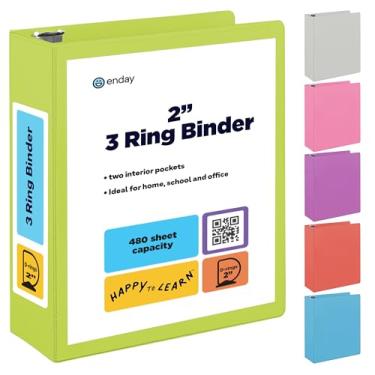 Imagem de Fichário com 3 argolas de 5 cm, verde, anel inclinado em D de 5 cm, capa transparente com 2 bolsos internos, material escolar colorido resistente, fichário de escritório e casa – por Enday