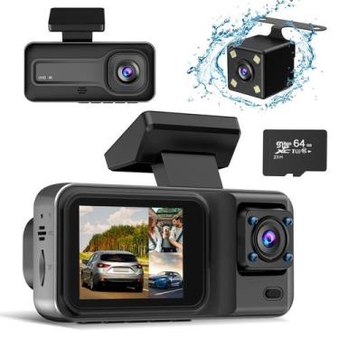 Imagem de Dash Cam CHENSIVE 4K 3 canais 64GB com Super Night Vision