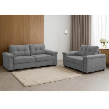 Imagem de Conjunto Sofá 3 e 2 Lugares Linho Palazio Ferguile - Tramado Cinza