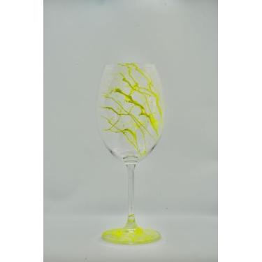 Imagem de Conjunto de Taças Personalizadas Taças De Cristal Para Vinho 500ml Efeito Splash Neon Kit Com 6 Peças - Cor Amarela