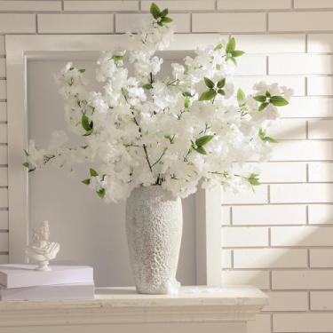 Imagem de Hoteam 6 peças, 6 ramos de flor de cerejeira artificial, 101,6 cm, branco creme, falso, flores de cerejeira, arranjos de caule, palitos de flores de plástico realistas para decoração de festa de
