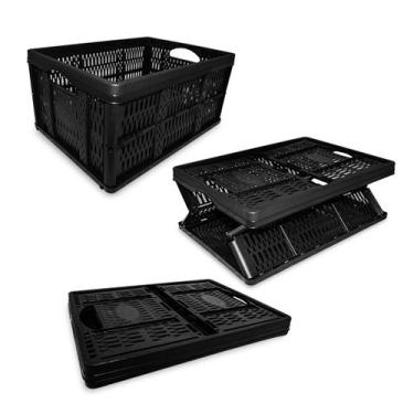 Imagem de Caixa Caixote Plástico Dobrável Desmontável 32L Preta 10kg - INJEPLAST