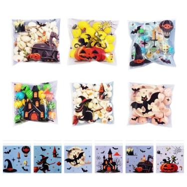 Imagem de koutey 200 sacos pequenos de doces de celofane de Halloween, 8 estilos autoadesivos transparentes para lembrancinhas de festa de Halloween, artesanato caseiro, embalagem de lanche (cor - Halloween-3)