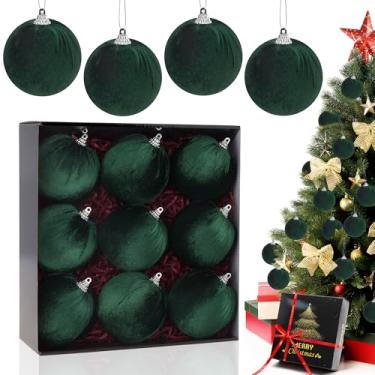 Imagem de Gresorth 9 peças de enfeite de bola de veludo de 7,5 cm de veludo para pendurar bolas flocadas em tecido, exibição de esferas artesanais, enfeite aéreo, aniversário, casamento, guirlanda verde