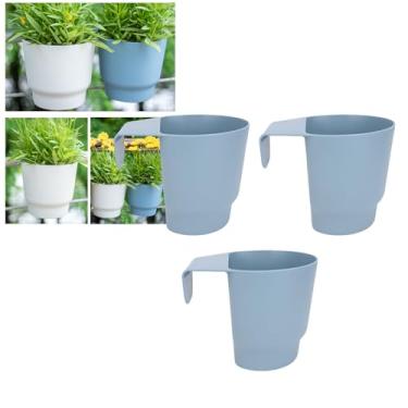 Imagem de POCREATION Cachepot Suspenso, Cesta de Plantio Suspensa Com Furos de Drenagem para Varanda, Corrimão de Jardim 18x17,4x13,5cm, Material PP, Gancho para Espaço vertical. (Azul)