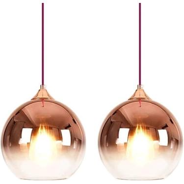 Imagem de 2 Pack Espelho Moderno Bola De Vidro Pingente Luz Ouro Rosa Ouro Globo De Prata Loft Hanglamp Nordic Creativity E27 Lâmpada Pingente De Cabeça Única Luminária De Cozinha, Rose Gold-20cm